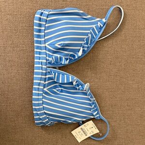 Blue and White Striped Bikini Top